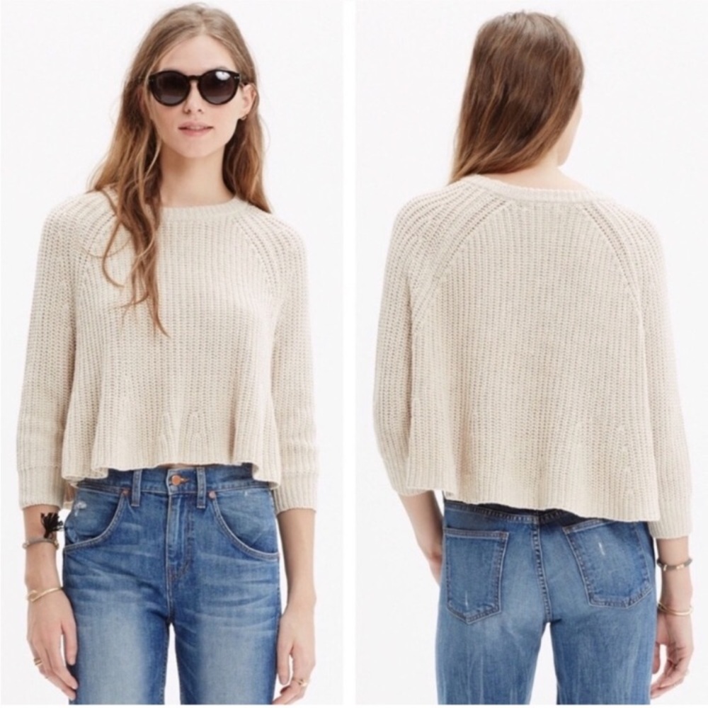 Madewell Cream Knit Cropped swing sweater size large